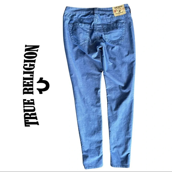 True Religion Shannon Corduroy Skinny Pants Periwinkle Blue Size 27 - Picture 3 of 9